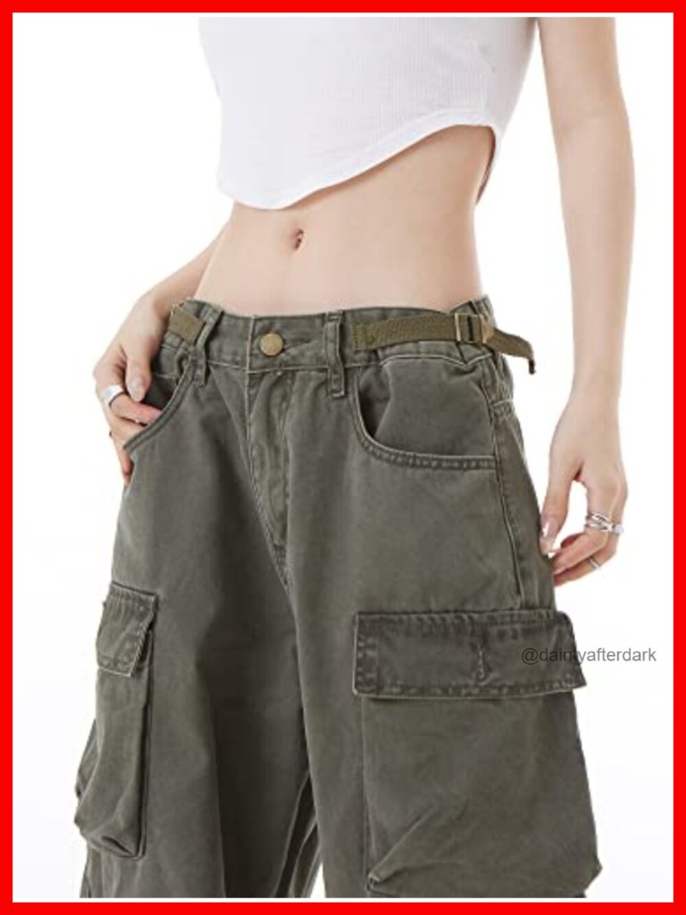 Cotton Blend Baggy Cargo Pants Wide Leg Low Rise Y2K Streetwear - Picture 4 of 6